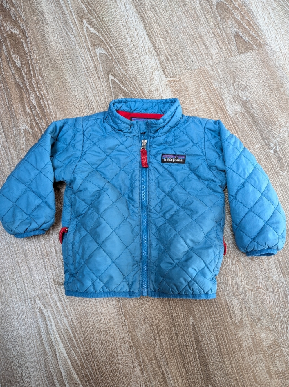 Patagonia Kids Teal Quilted Jacket with Red Trim